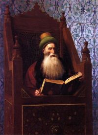 Gerome Jean Leon Mufti는 그의 기도 의자에서 읽고 있습니다. Ca. 1900년