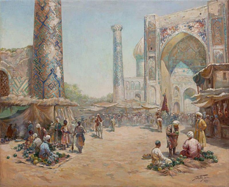 Tableaux sur toile, reproduction de Gigo Gabashvili Bazaar In Samarkand - 1890s