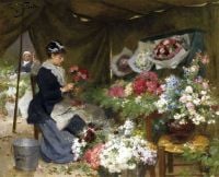Gilbert Victor Gabriel Eine Blumenverkäuferin, die ihre Blumensträuße herstellt