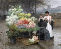 جيلبرت فيكتور غابرييل بائع الزهور في أرصفة باريس ، كاليفورنيا 1890