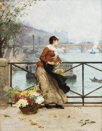Gilbert Victor Gabriel The Flower Vendor On The Pont Des Arts Paris canvas print