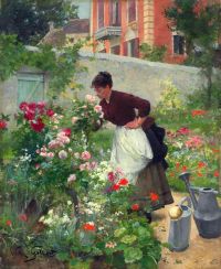 Gilbert Victor Gabriel Une Jardiniere Avec Des Fleurs