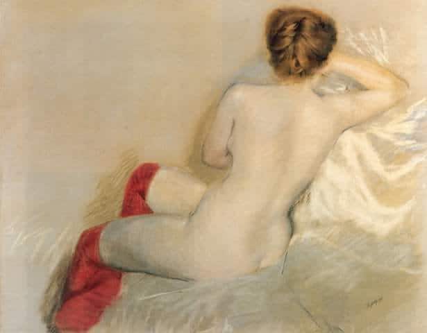 Tableaux sur toile, reproduction de Giuseppe De Nittis Desnudo Con Medias Rojas 1879