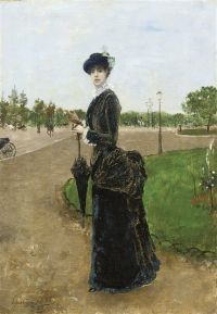 Goeneutte Norbert Femme Elegante A L Entree Du Bois De Boulogne 1880