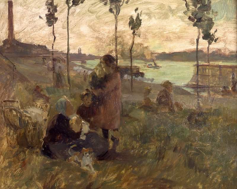 Goeneutte Norbert Mother And Children Along A River canvas print