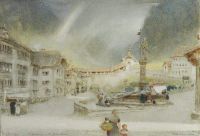 Goodwin Albert Fribourg Der Brunnen in der Unterstadt Schweiz 1910 11 Leinwanddruck