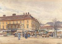 Graner Ernst 황제 Francis Joseph은 Wieden의 Freihaus 근처에서 오래된 Naschmarkt를 건너고 있습니다.