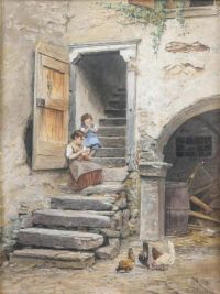 Graner Ernst Zwei Bauernkinder Auf Der Hofstiege Sitzend canvas print