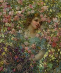 Graner Y Arrufi Luis Ein Mädchen inmitten einer Fülle von Gartenblumen