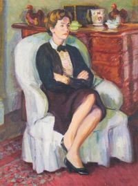 Grant Duncan Porträt der Herzogin von Devonshire sitzt in einem Innenraum 1959