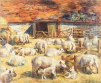 Grant Duncan Sheep In The Barnyard At Charleston 1942 canvas print