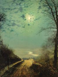 Grimshaw Arthur E A Wet Road By Moonlight Wharfedale 1872