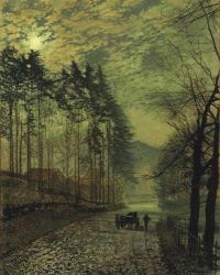Grimshaw Arthur E in der Nähe von Hackness A Moonlit Scene With Pine Trees 1875