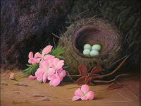 Grimshaw Arthur E Stillleben mit Blumen und Vogelnest