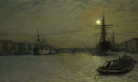 Grimshaw Arthur E The Pool وجسر لندن ليلاً 1884