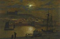 Grimshaw Arthur E Whitby من Scotch Head Moonlight On The Esk 1879