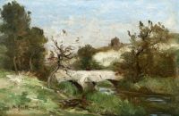 Guillemet Antoine Figure On A Bridge Ca. 1880