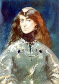 Guirand De Scevola Lucien Victor Porträt einer Dame in mittelalterlichen Kostümen 1900