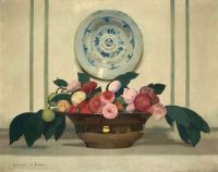 Guirand De Scevola Lucien Victor Stilleben mit Blumen und Porzellanteller