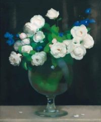Guirand De Scevola Lucien Victor Weiße Rosen in einer Vase