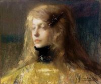 غيران دي سكيفولا لوسيان فيكتور شابة ترتدي دبوس شعر 1899 مطبوعة على القماش
