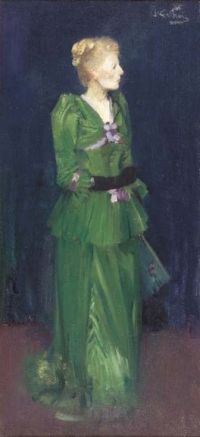 Guthrie James Porträt von Maggie Hamilton in voller Länge in einem smaragdgrünen Kleid