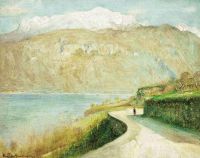 Hacker Arthur Figure Walking On The Shore Lake Como Italy 1913 canvas print