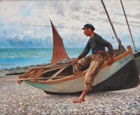 Hagborg August French Coastal Landscape With Fisherman