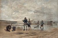 Hagborg August Shellfish Fishing At Low Tide Scene From Normandy