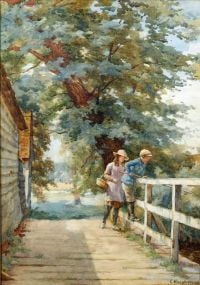 Haigh Wood Charles Children Fishing From A Bridge canvas print