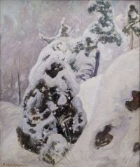 Halonen Pekka Slope With Snowy Junipeg canvas print