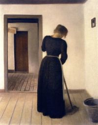 Hammershoi Vilhelm Interior With A Young Woman Sweeping 1899