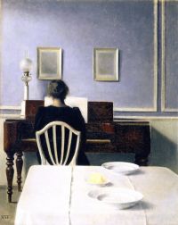 Hammershoi Vilhelm Interior مع امرأة في Piano Strandgade 30 1901