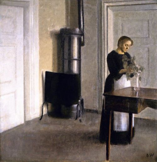 Hammershoi Vilhelm Interior With Woman Putting Twigs In A Glass Strandgade 30 1900 canvas print