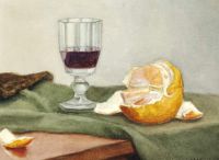 Hammershoi Vilhelm Stilleben mit Glas mit Rotwein und einer geschälten Orange 1877 78