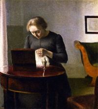Hammershoi Vilhelm The Artist S Wife At A Sewing Table
