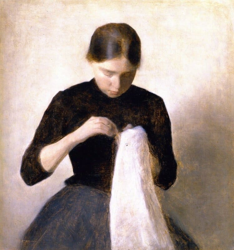 Hammershoi Vilhelm Young Girl Sewing. Anna Hammershoi The Artist S Sister 1887 canvas print