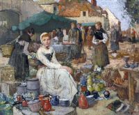 Hankey William Lee A Street Market In Picardy canvas print