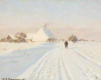 Hans Andersen Brendekilde Eine Landstraße, die durch eine Winterlandschaft schneidet
