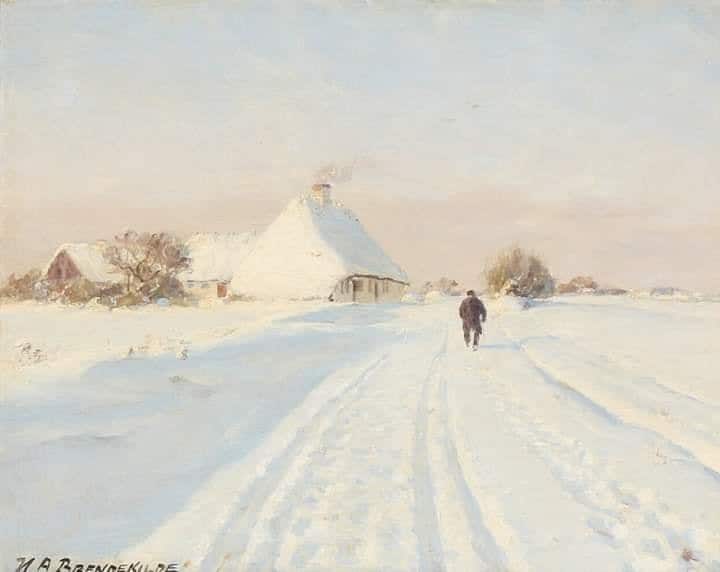 Tableaux sur toile, reproduction de Hans Andersen Brendekilde A Countryroad Cutting Through A Winterlandscape