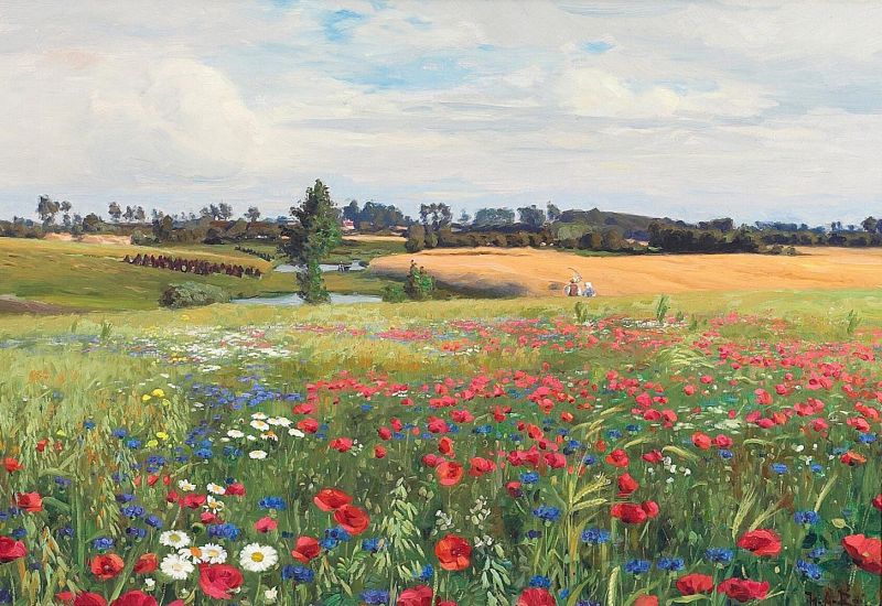 Hans Andersen Brendekilde A Meadow In Bloom With Poppies Leucanthemum And Cornflowers canvas print