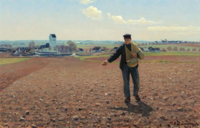 Hans Andersen Brendekilde A Sower Of The Field On A Sunny Spring Day At Brendekilde Church canvas print