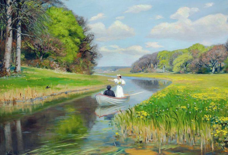 Hans Andersen Brendekilde A Young Couple In A Rowing Boat On Odense canvas print