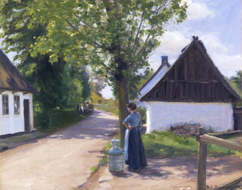 Hans Andersen Brendekilde Danish Rural Street With Farmer And Milkman canvas print