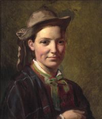 Hansen Constantin Portrait Of Miss Sophie Moller With Checkered Jacket And Hat