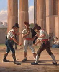 Hansen Constantin Three Roman Morra Players In Front Of The Temple Of Vesta canvas print