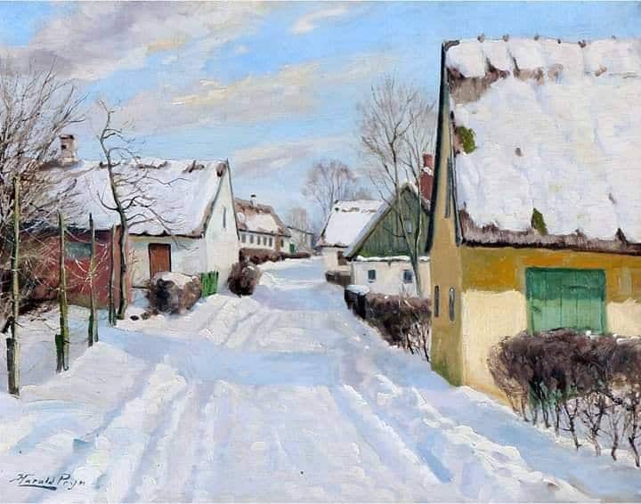 Tableaux sur toile, reproduction de Harald Pryn Winter Day In A Village