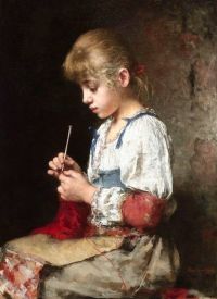 Harlamoff Alexei Alexeivich A Young Girl Crocheting