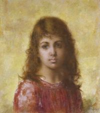Harlamoff Alexei Alexeivich Portrait Of A Young Girl Against A Yellow Background