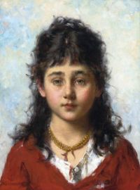 Harlamoff Alexei Alexeivich Portrait Of A Young Girl Wearing A Necklace